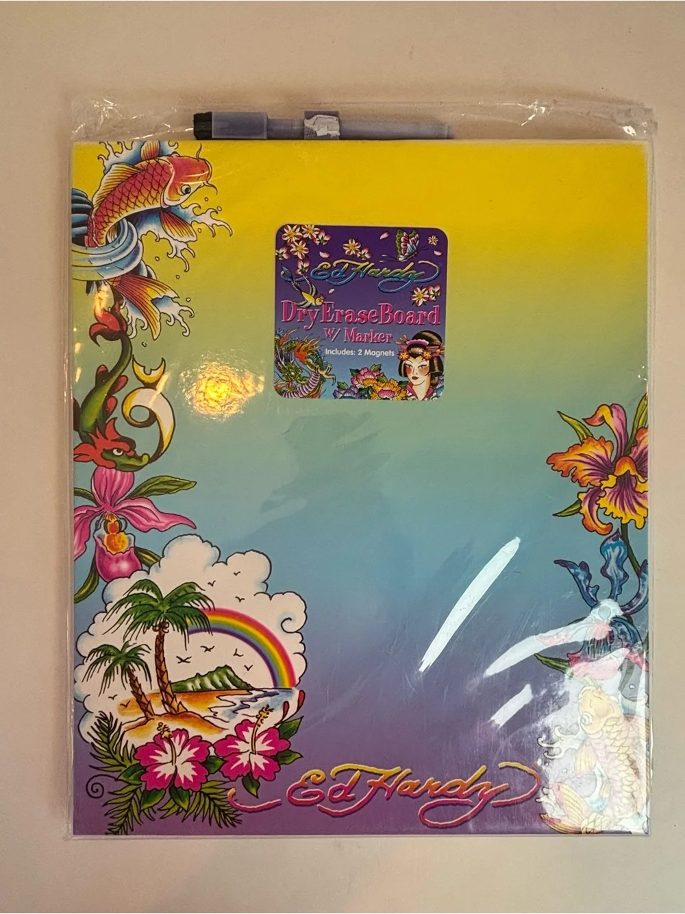 Lot of 3 NEW Ed Hardy Tropical Island Koi Dry Erase Boards Marker Magnets Sealed